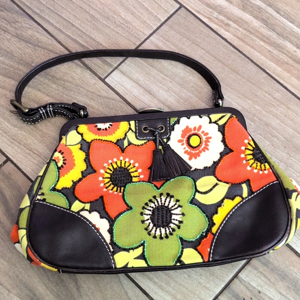 Isabella Fiore small floral sequined leather tassel hand bag